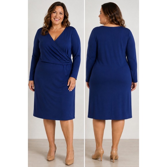Lauren Ralph Lauren Dresses & Skirts - Lauren Ralph Lauren Blue‎ Faux Wrap Dress Jersey Sheath Size 16 NWT